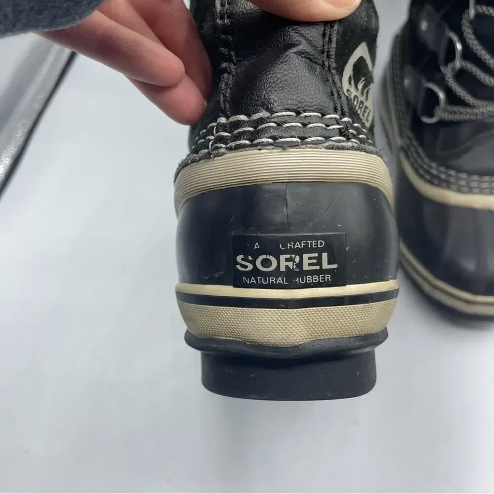 Sorel Youth Joan Of Arctic Black Oyster Duck Boots Winter Fur Lined Size 2